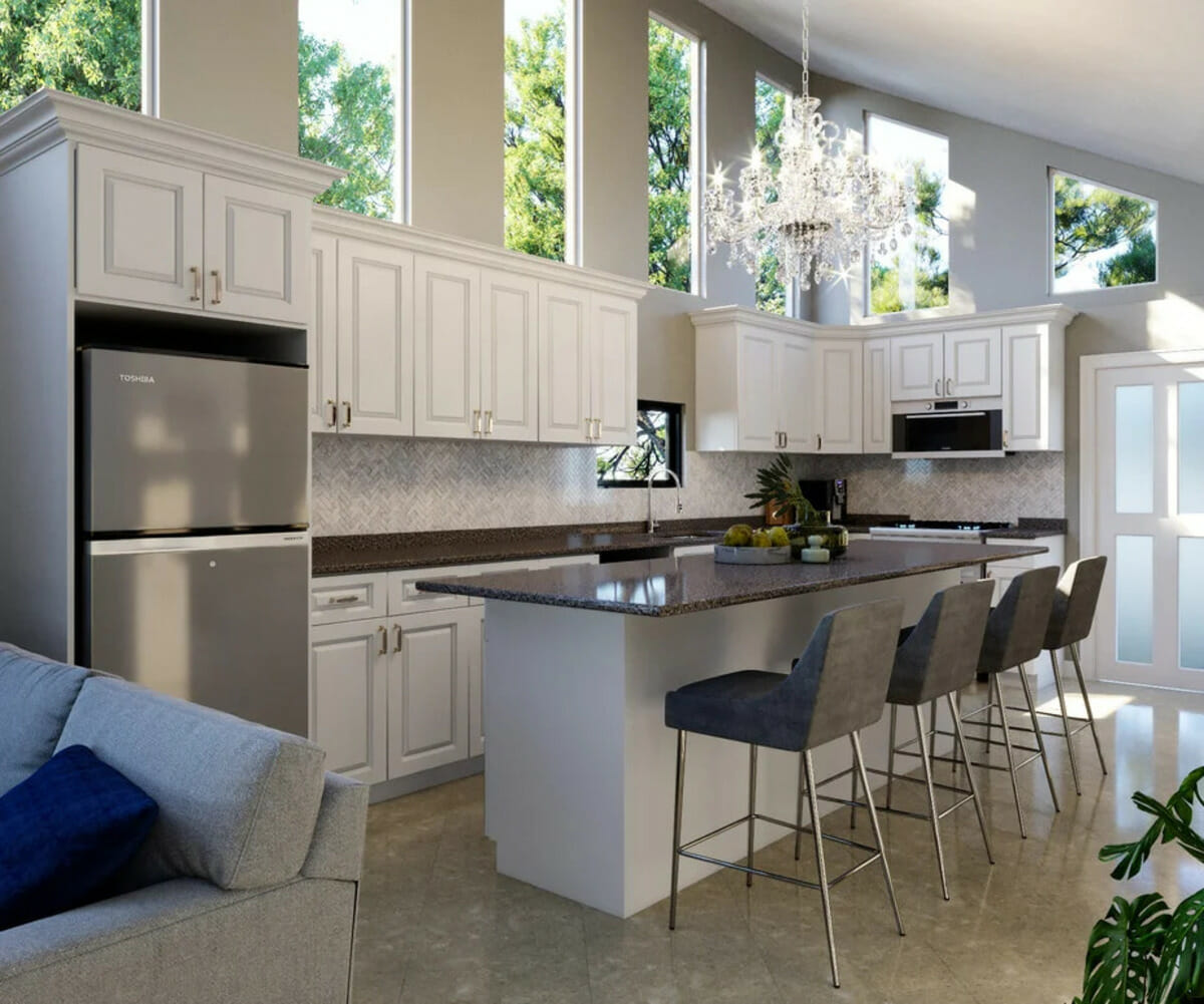 Transitional kitchen cabinets render by Decorilla