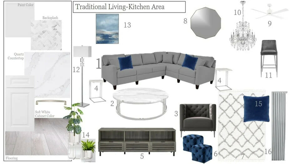 Transitional style living room mood board by Decorilla