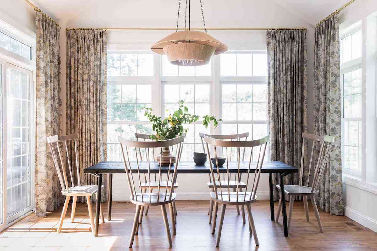 botanical print dining room curtain ideas