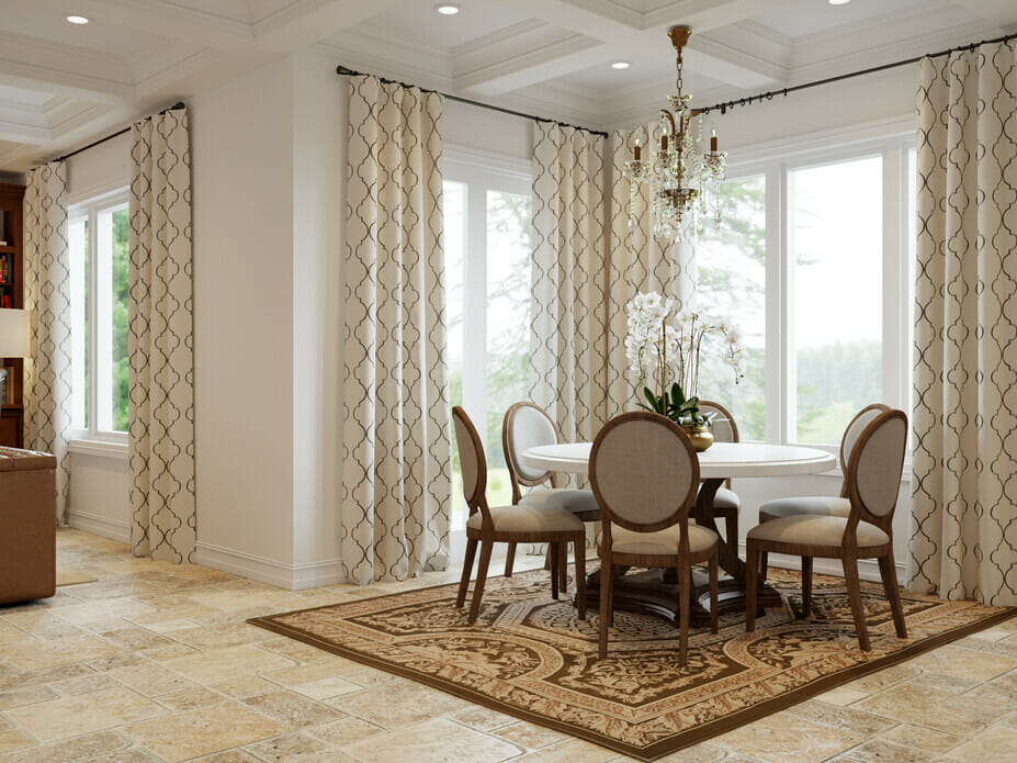 traditional dining nook with a coffered ceiling