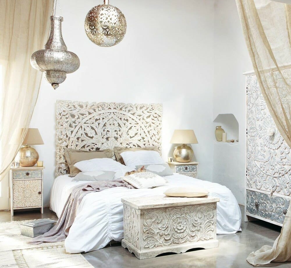 white moroccan inspired bedroom