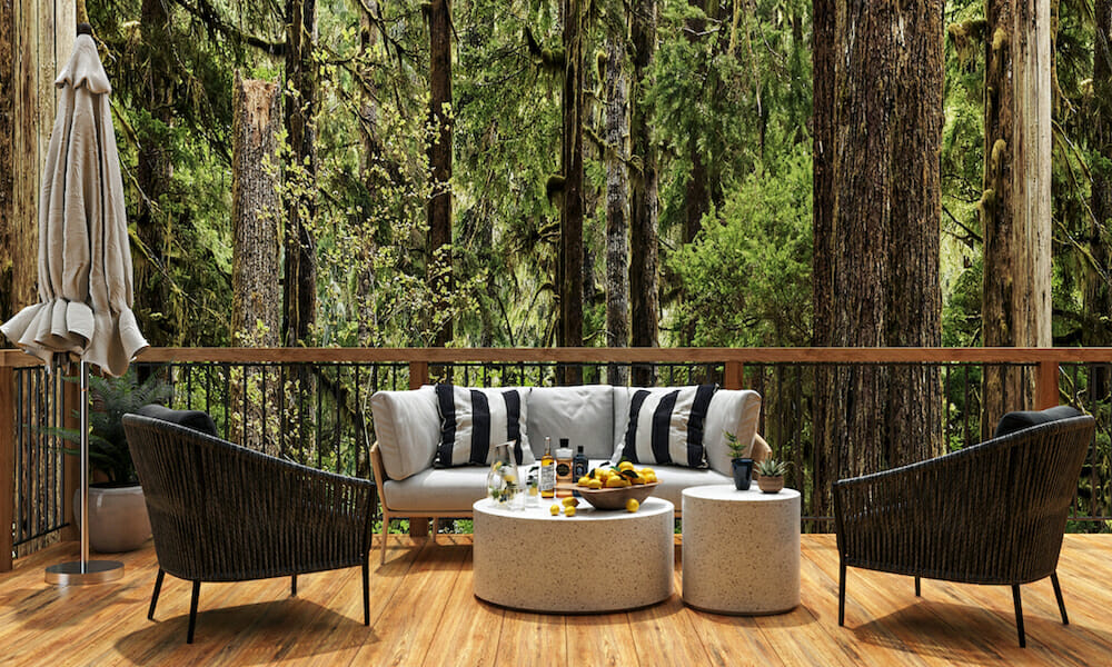 Black and white interior design for outdoors by decorilla designer Drew F.