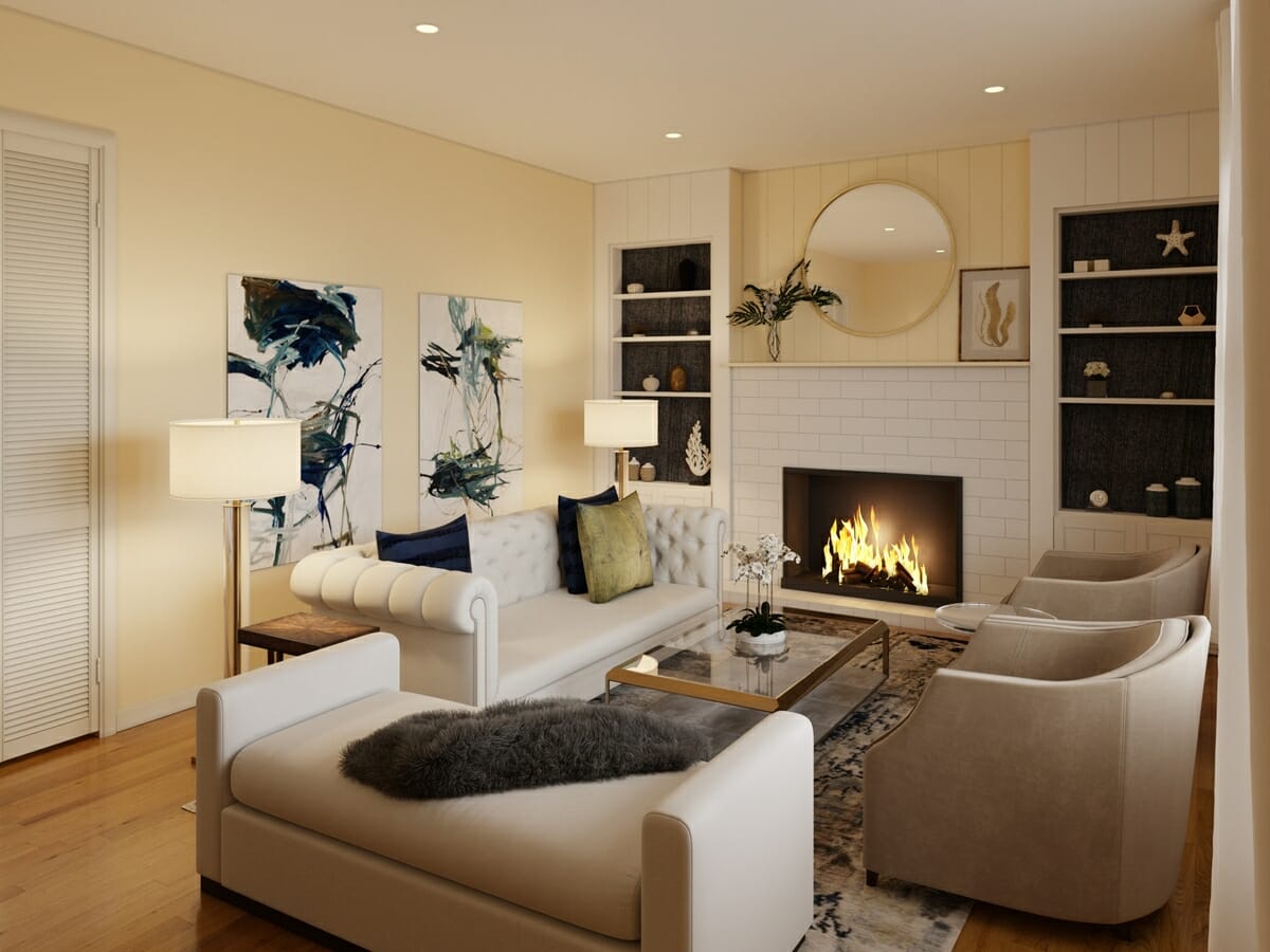 Cozy small living room decor by Decorilla designer Tera S