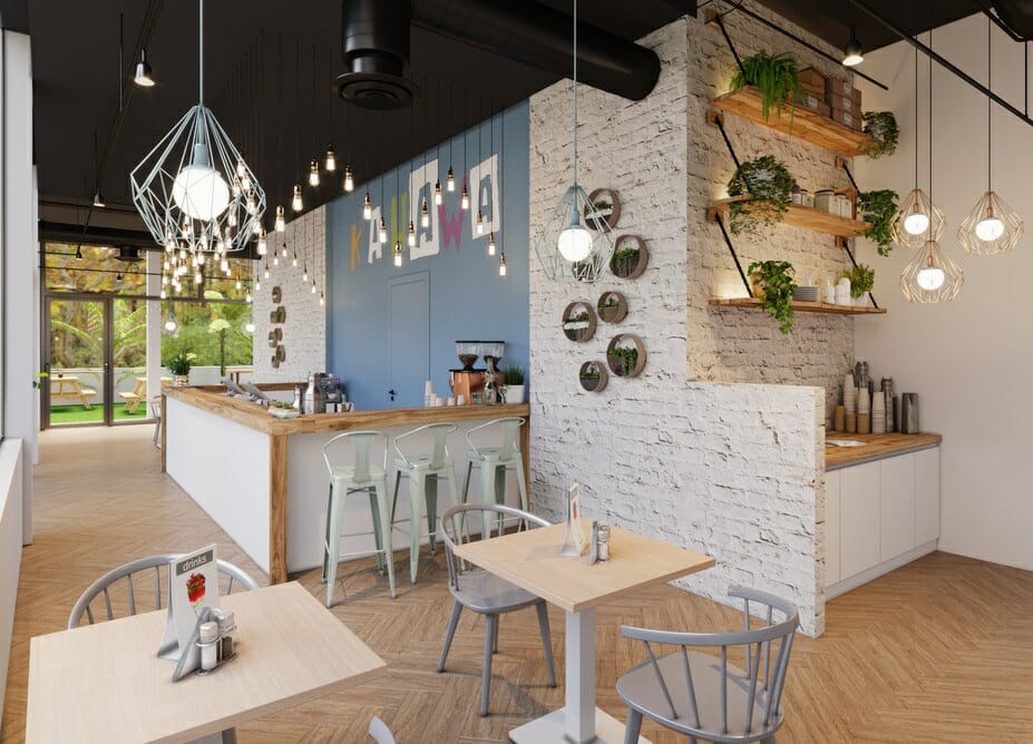 Cozy white coffee shop interior design