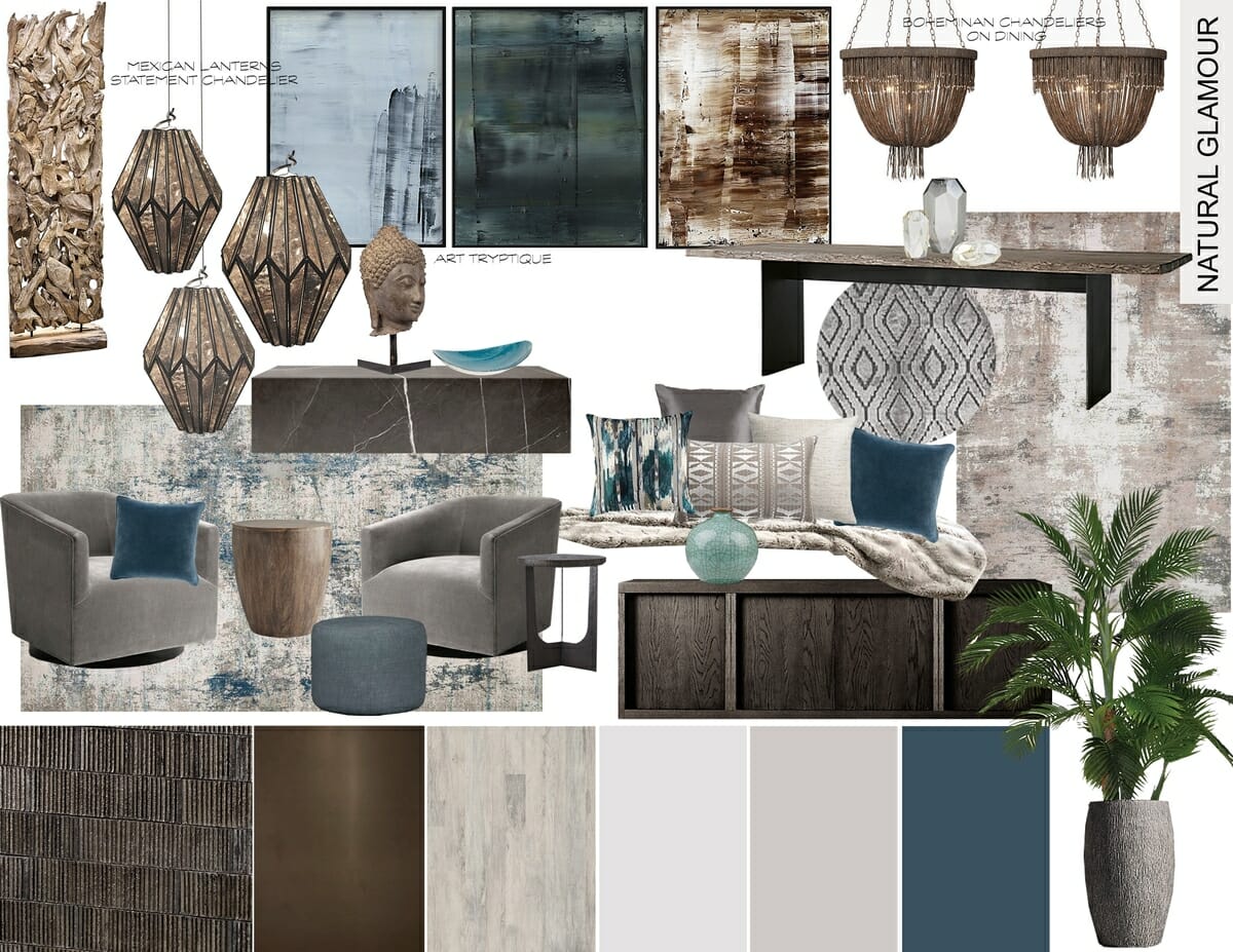 Global style interior design mood board by Decorilla