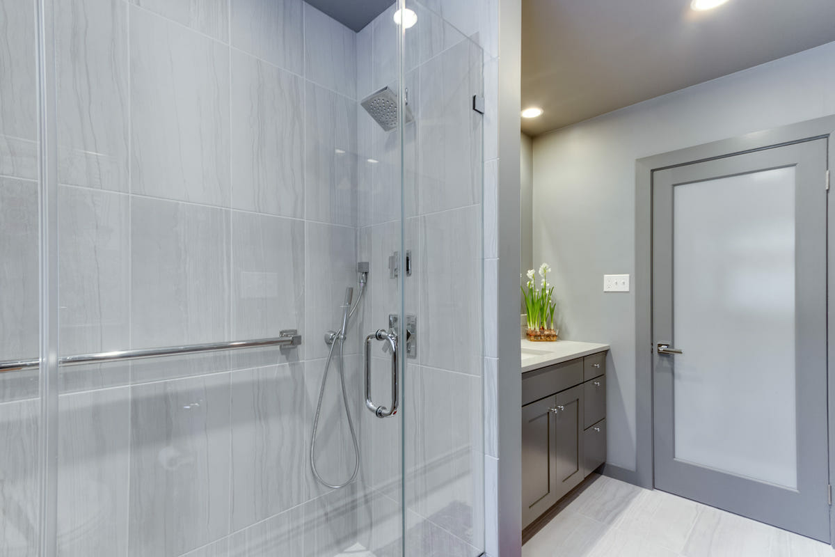 Modern gray bathroom by Decorilla interior decorator in virginia beach, audrey p