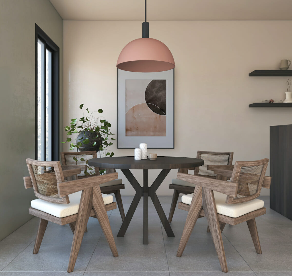 Rose gold breakfast nook lighting ideas by Decorilla designer, Shofy D.