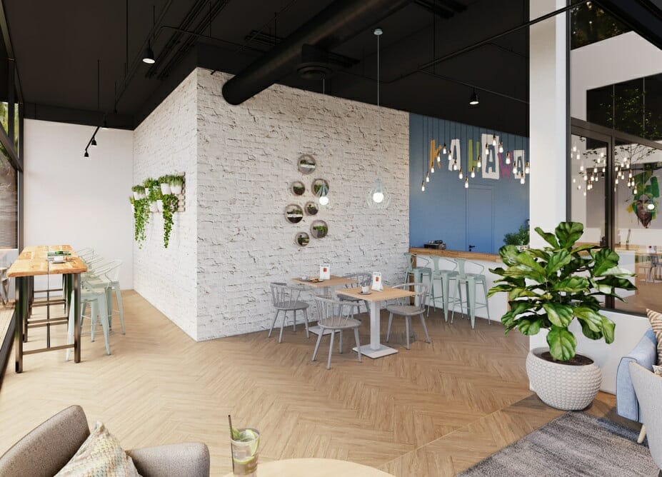White interior coffee shop design