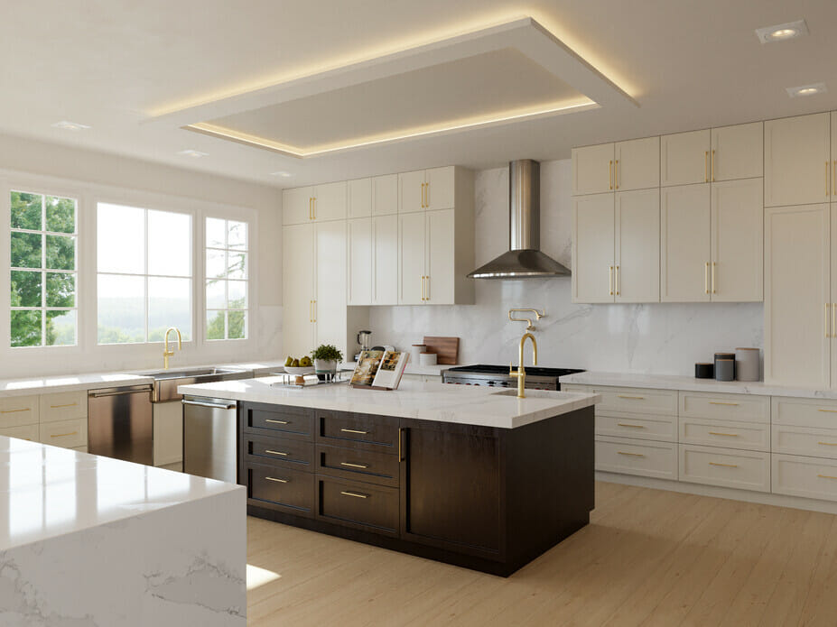 All white kitchen with gold accents