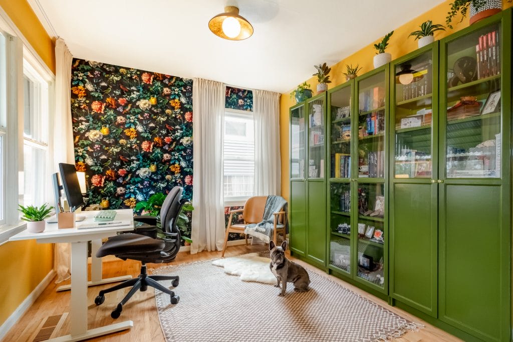 Biophilic home office interior design by Decorilla designer, Jillian M.
