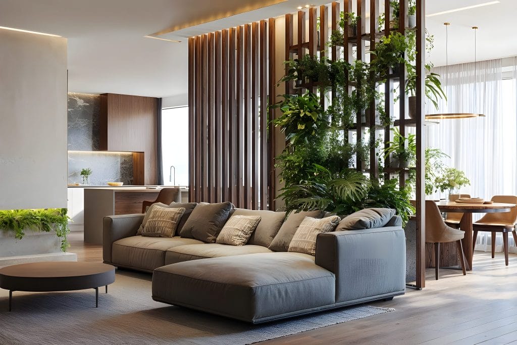 Biophilic living room interior design by Decorilla