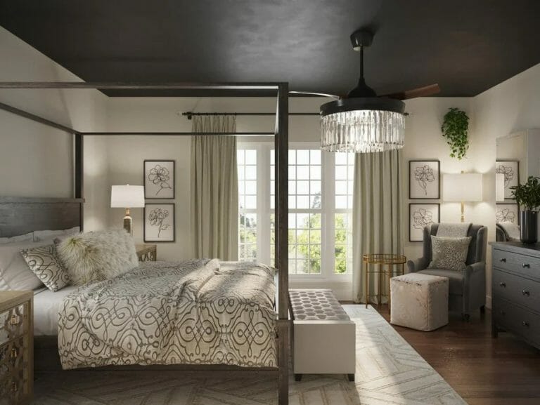Before & After: Glam Black Ceiling Master Bedroom Suite - Decorilla ...