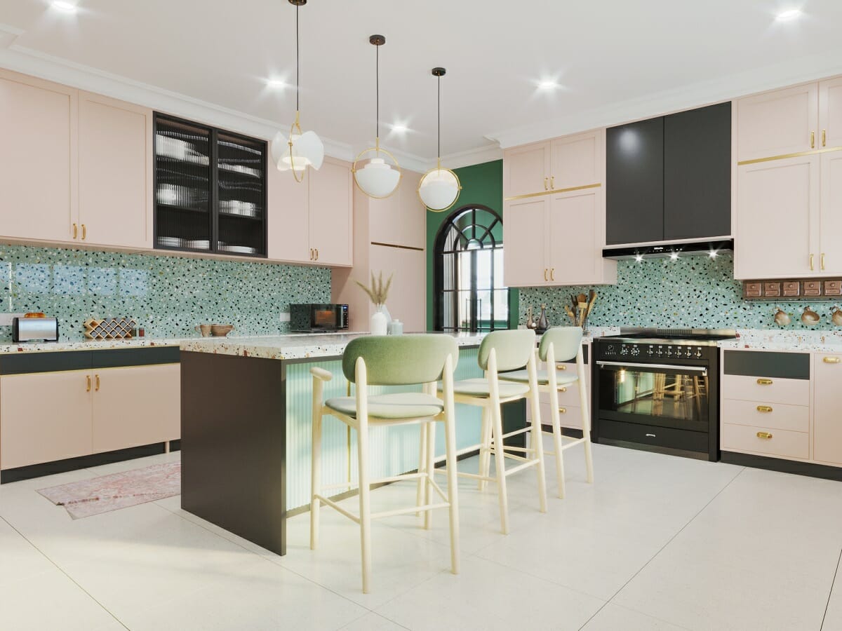 Colorful pink and green kitchen interior designer spotlight