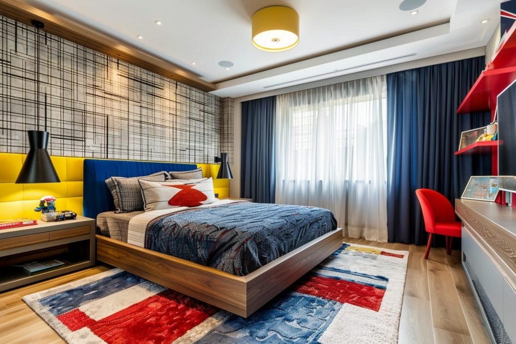Cool colorful teen bedroom by Decorilla