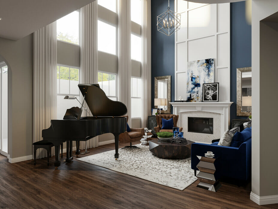 Formal living room with piano