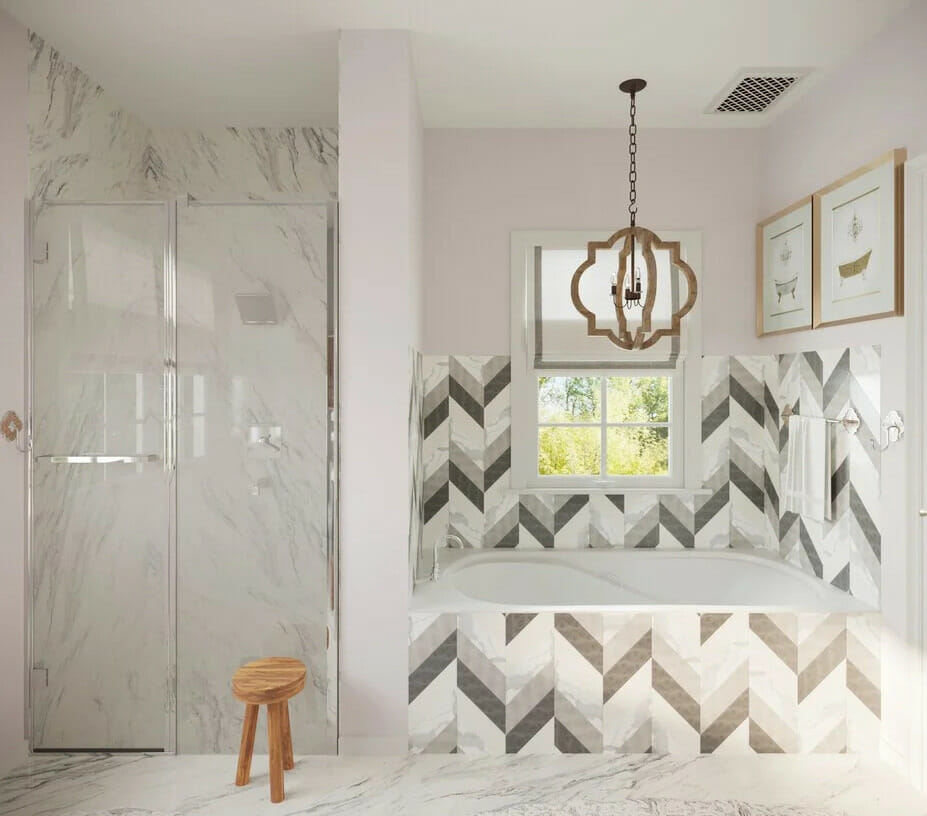 Glam master bathroom render by Decorilla