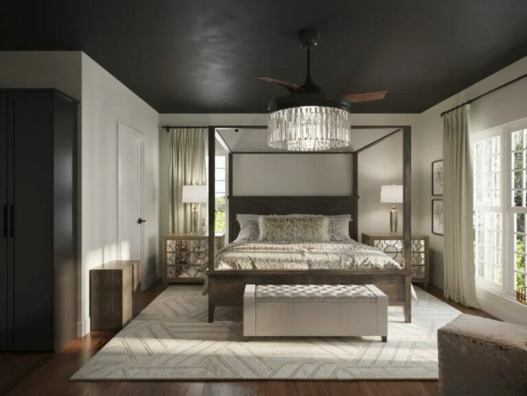 Before & After: Glam Black Ceiling Master Bedroom Suite - Decorilla ...