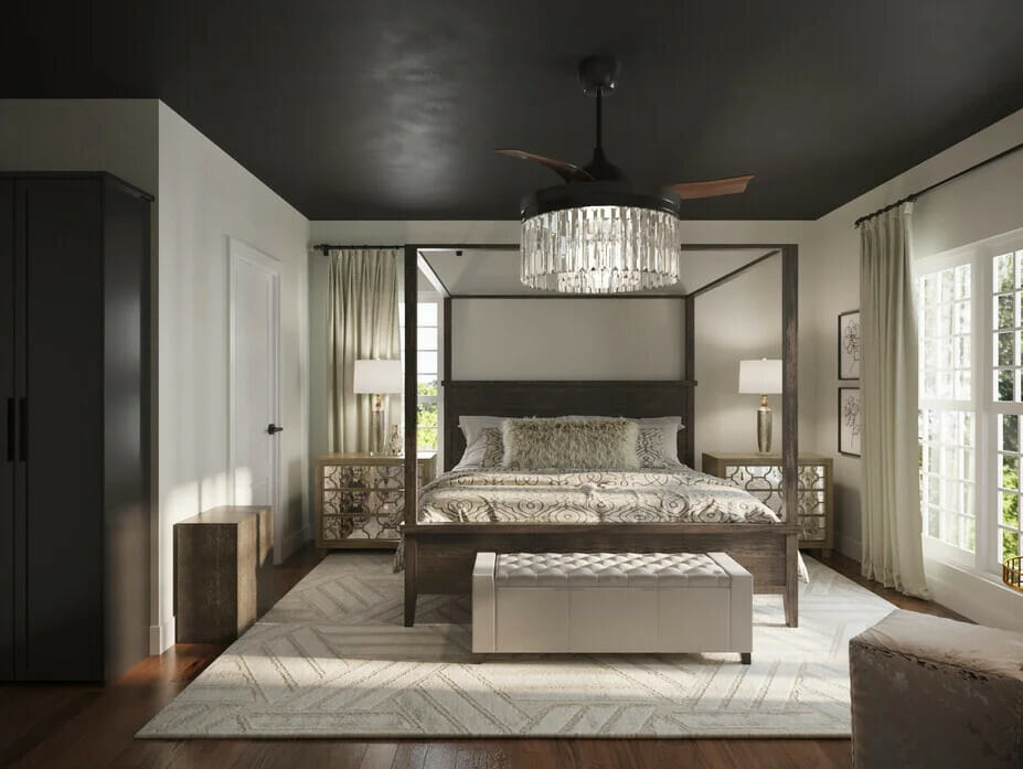 Glam master bedroom render by Decoriila