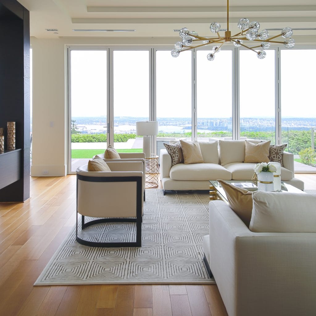 Glamorous living room corner by one of Decorilla's top Vancouver interior designers, Dina H.