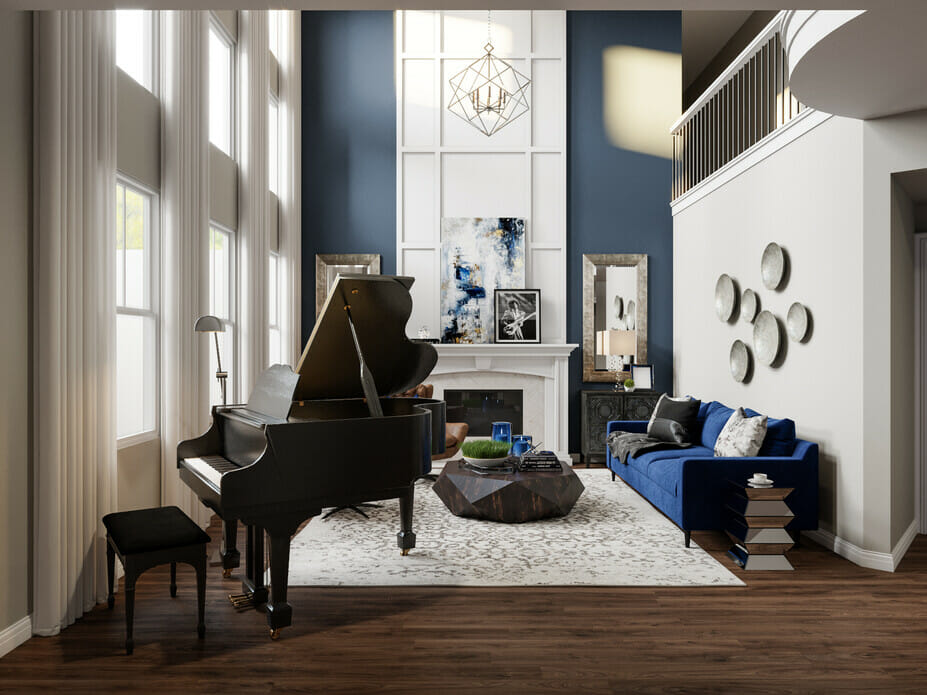 Living room with a grand piano