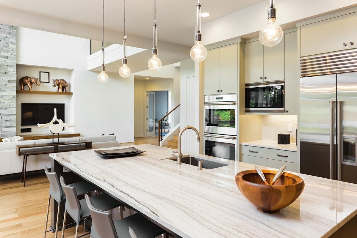 Open-concept kitchen island design by Decorilla designer Amelia R