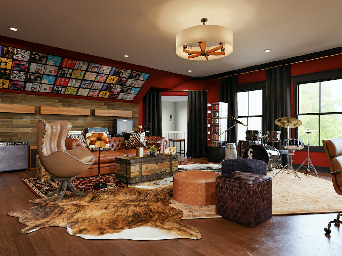 Reclaimed furnishings for an eclectic music room by Decorilla designer, Casey H.