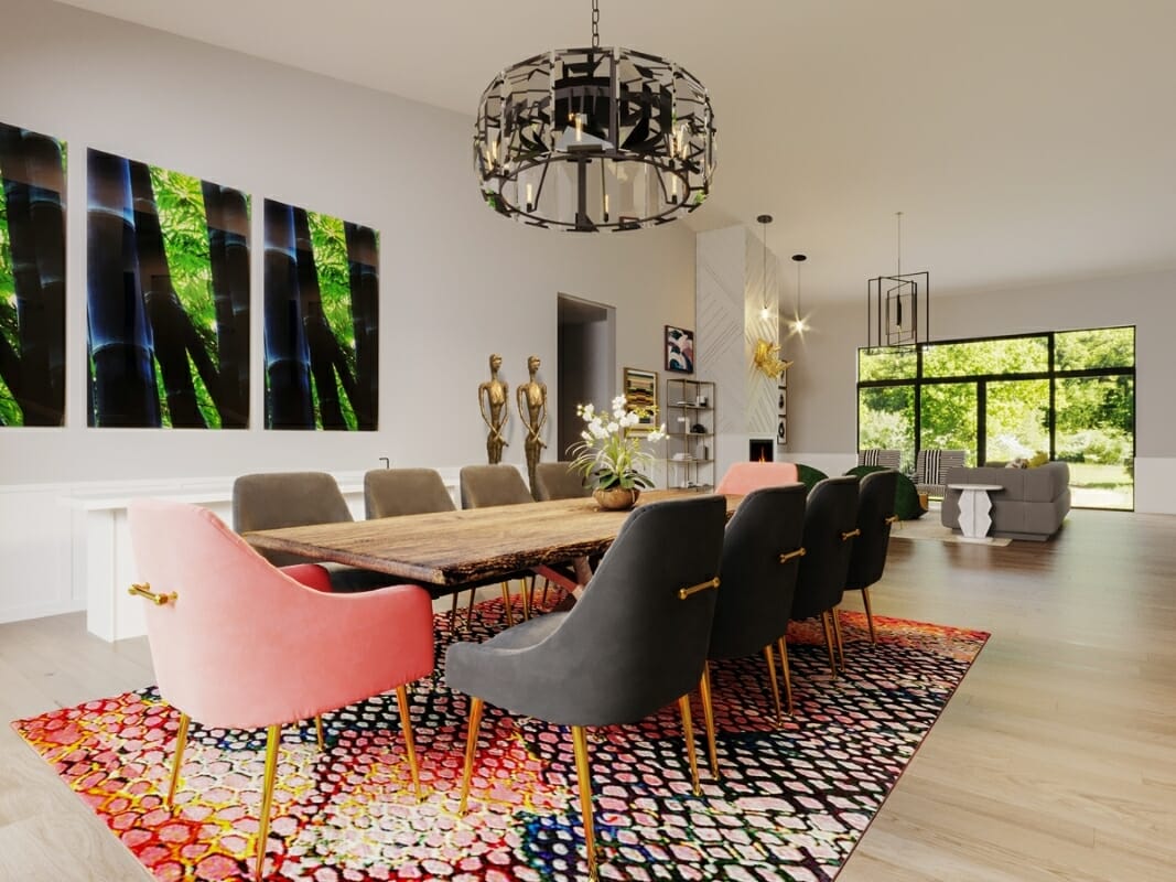 Rental decorating with statement rug by Decorilla designer Farhoud
