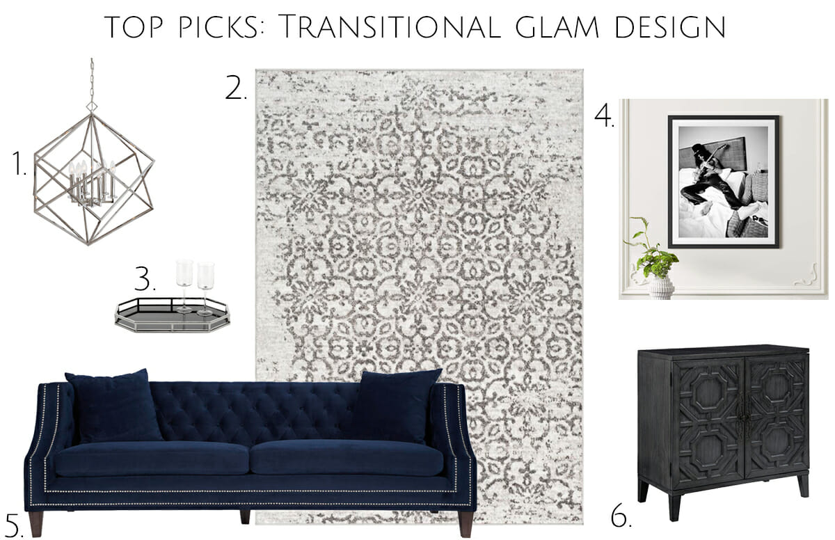 Transitional glam interior design