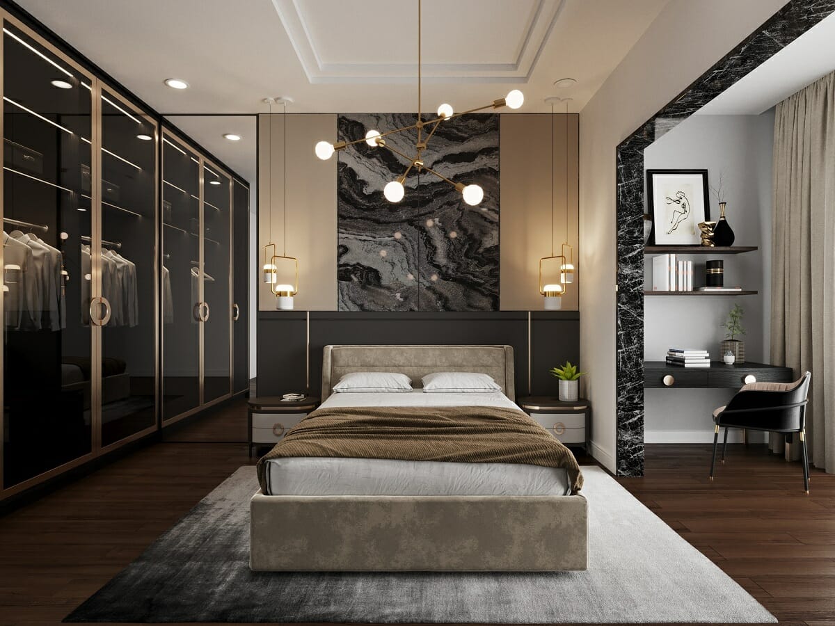 glam contemporary bedroom by online interior designer Aida Anis