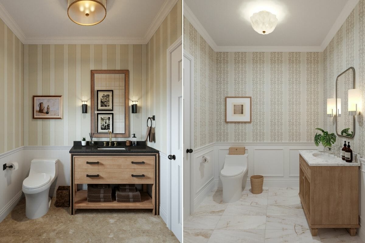 modern traditional home bathroom and powder room décor