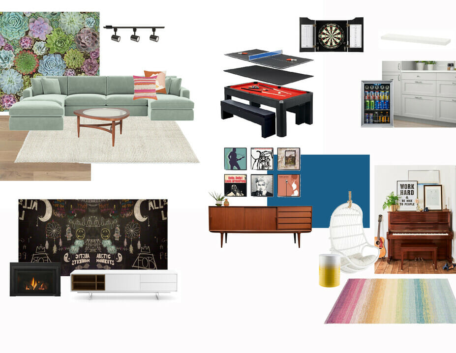 mood board with teen hangout room ideas