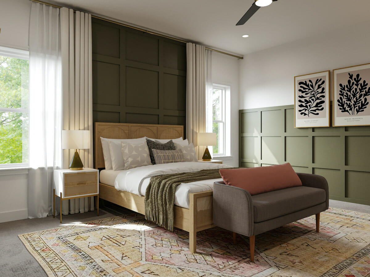 3D rendering results from designing a bedroom online by Decorilla designer, Darya N.