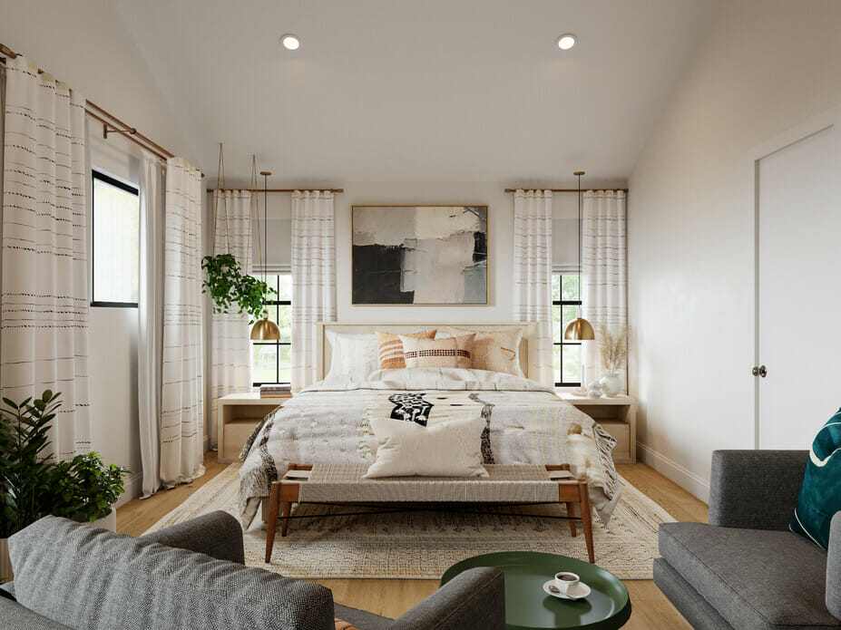 Cozy bedroom by Decorilla interior decorators in Boise