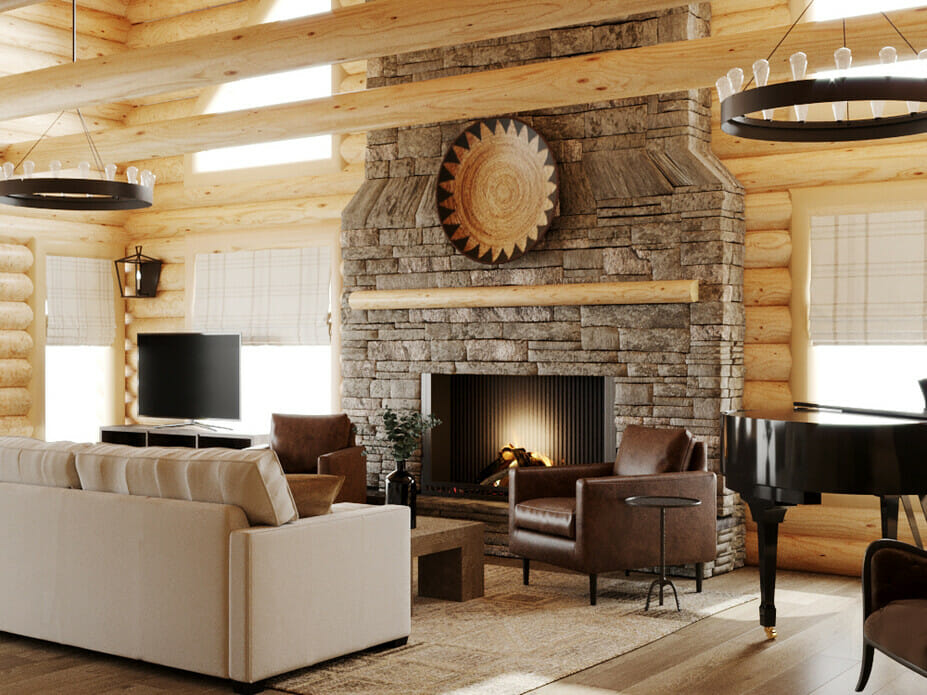 cozy log cabin living room