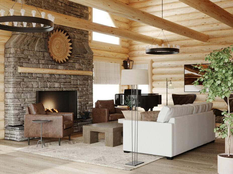 log cabin living room décor