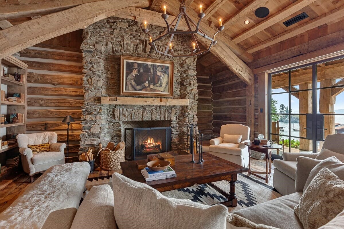 Before & After: Cozy Log Cabin Living Room - Decorilla