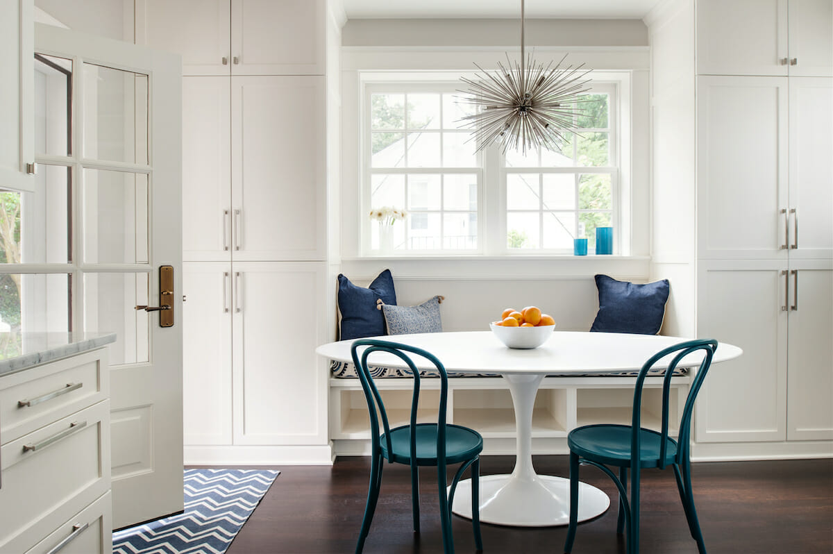 A high-end kitchen breakfast nook by Decorilla designer Alexandra L