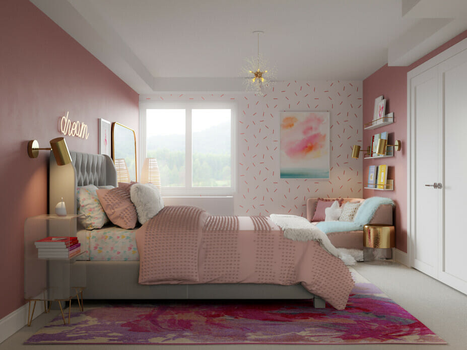 Cute pink room with fun wallpaper - Ryley