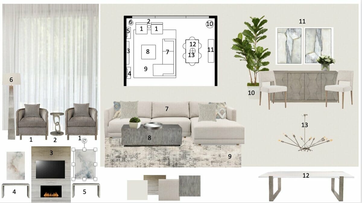 Elegant living room ideas and mood board by Decorilla