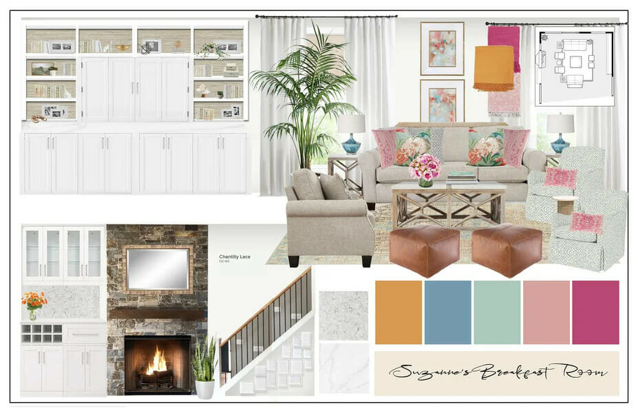 Feminine living room mood board by Decorilla designer Casey H