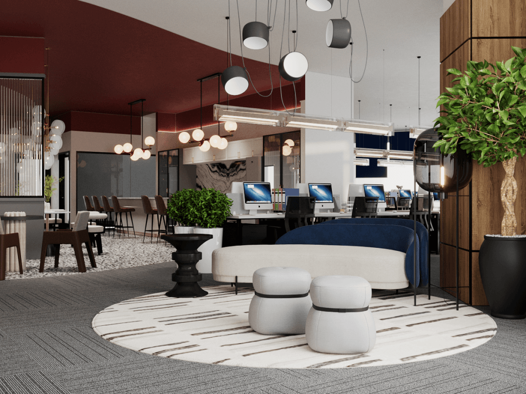 Modern office lounge by Decorilla designer, Aida A.