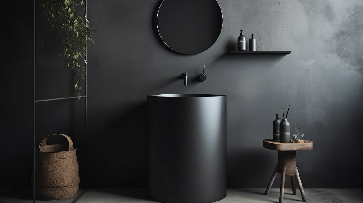 Small bathroom with a black and moody interior design