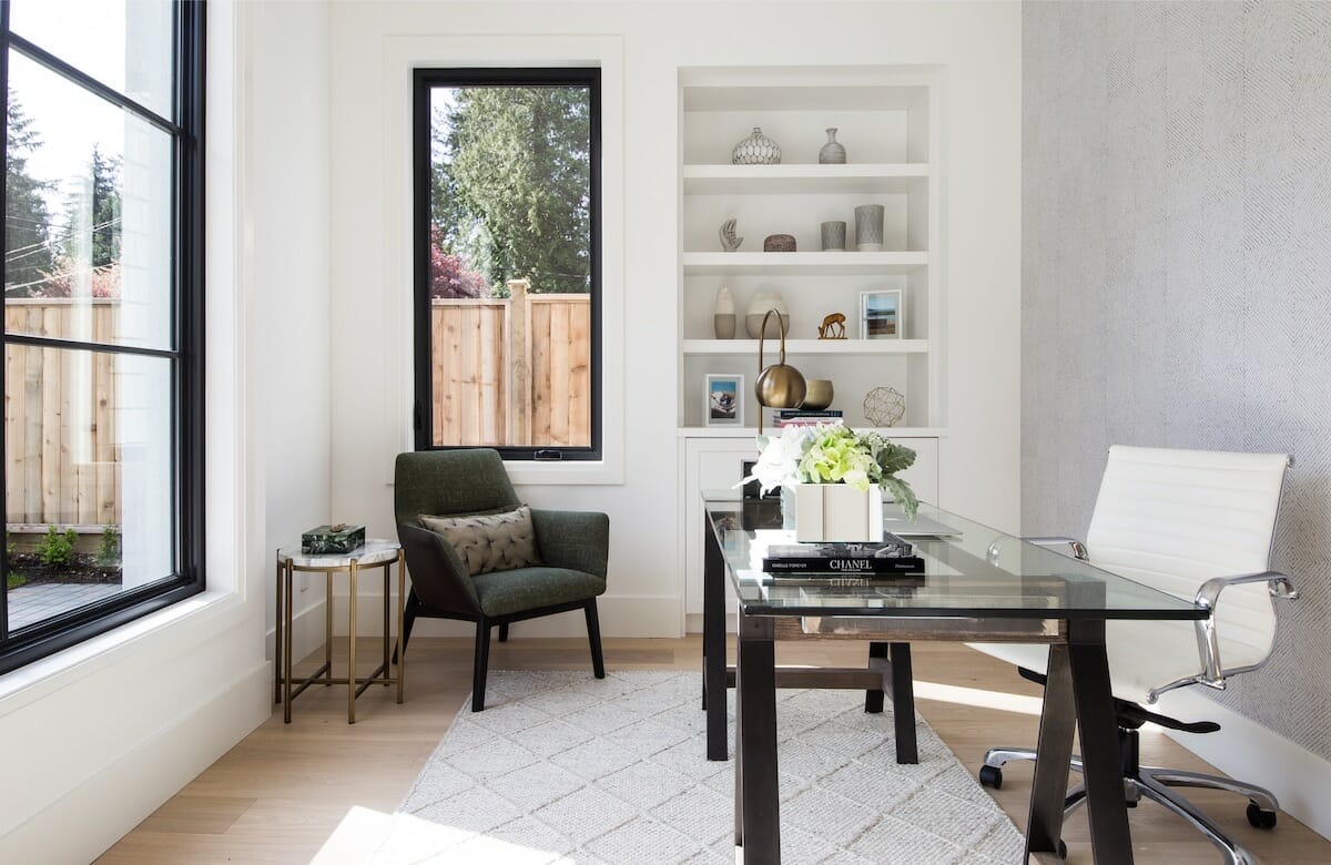 Vertical storage home office essentials by Decorilla designer Dina H
