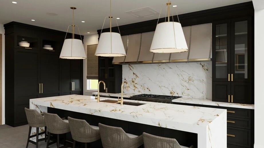 black and white kitchen with gold accents - Selma A