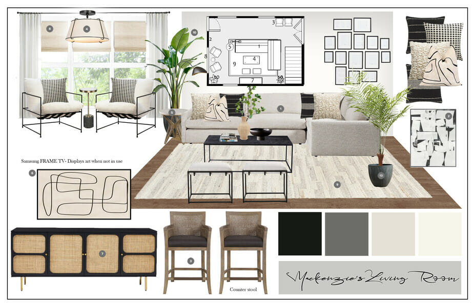 Black and white interior mood board