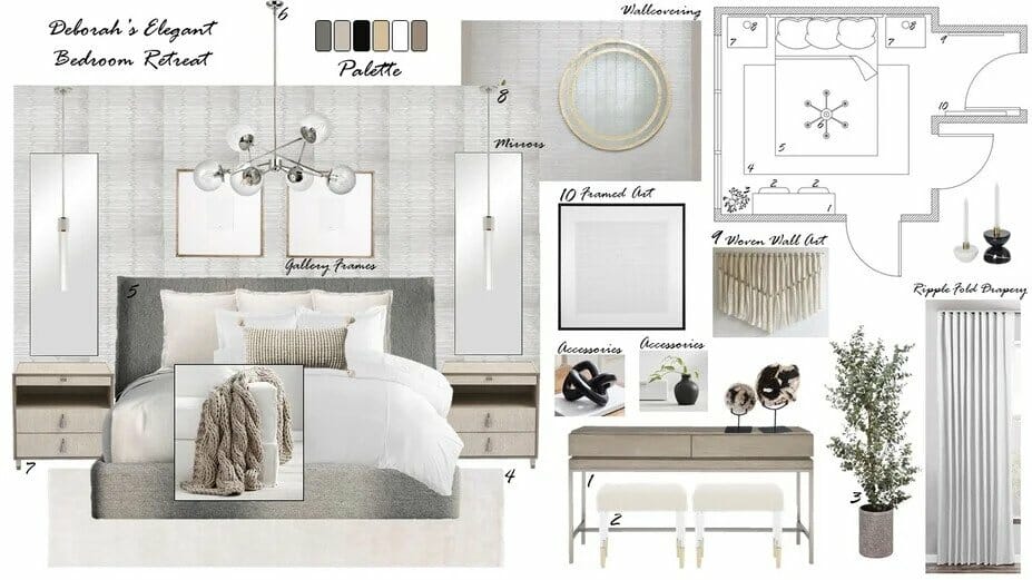 Cozy grey bedroom decor mood board by Decorilla