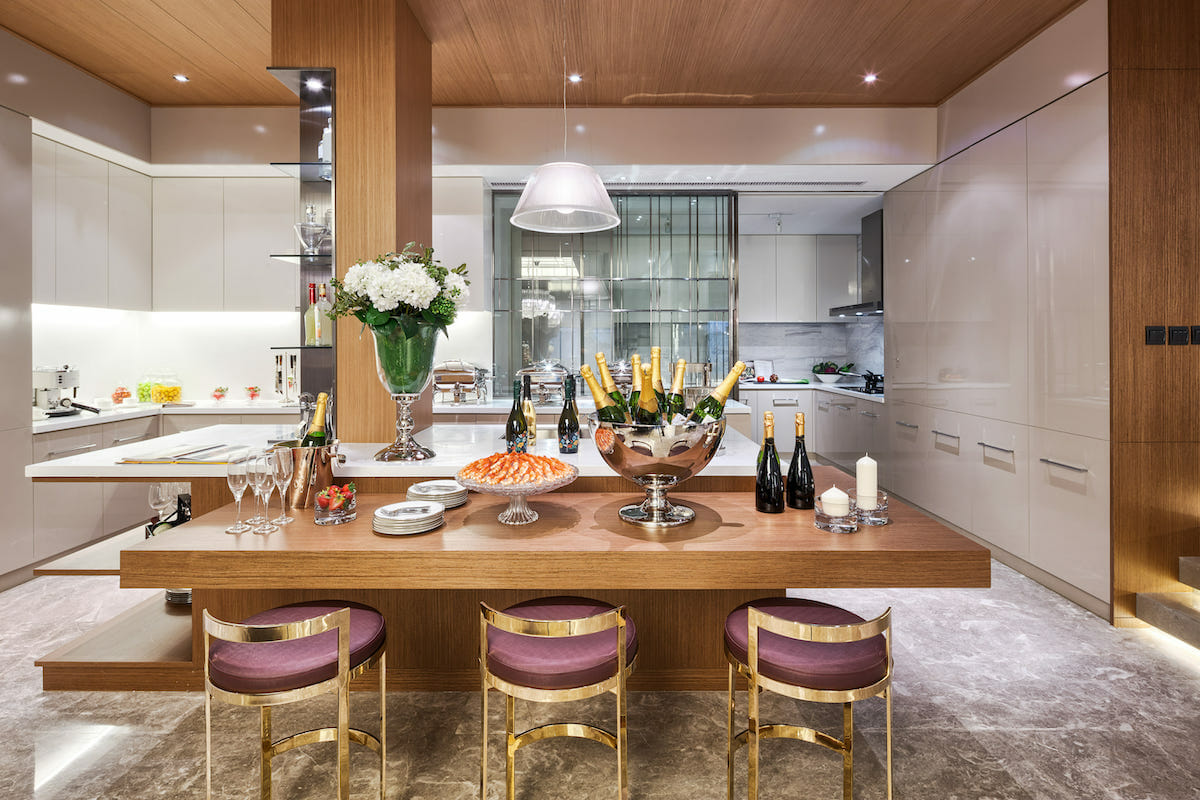Hybrid kitchen island seating design by Decorilla designer Amelia R