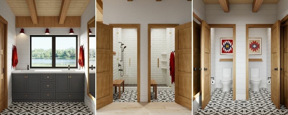 Modern rustic lake house bathroom design
