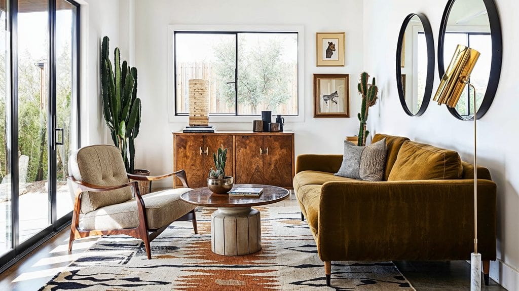 Vintage style decor in an eclectic living room - Decorilla