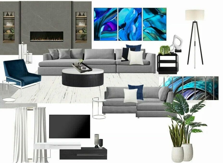 Basement bar and lounge mood board by Decorilla